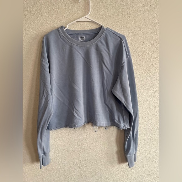 Cotton On Blue Cropped Crew Neck Sweatshirt fringed size M - Picture 1 of 4